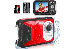 RAWIEMY Waterproof Digital Camera with 32GB Card HD 1080P 36MP Compact Digital Camera for Kids Point and Shoot Camera Portable Camera for Teens Students Boys Girls(Red)