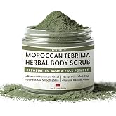 Moroccan Tebrima Herbal Exfoliating Body Scrub Powder | Natural Body Exfoliator for Women &amp; Men, Gentle Bikini Exfoliating Scrub with Nila, Henna, Rose &amp; White Clay for Smooth, Glowing Skin