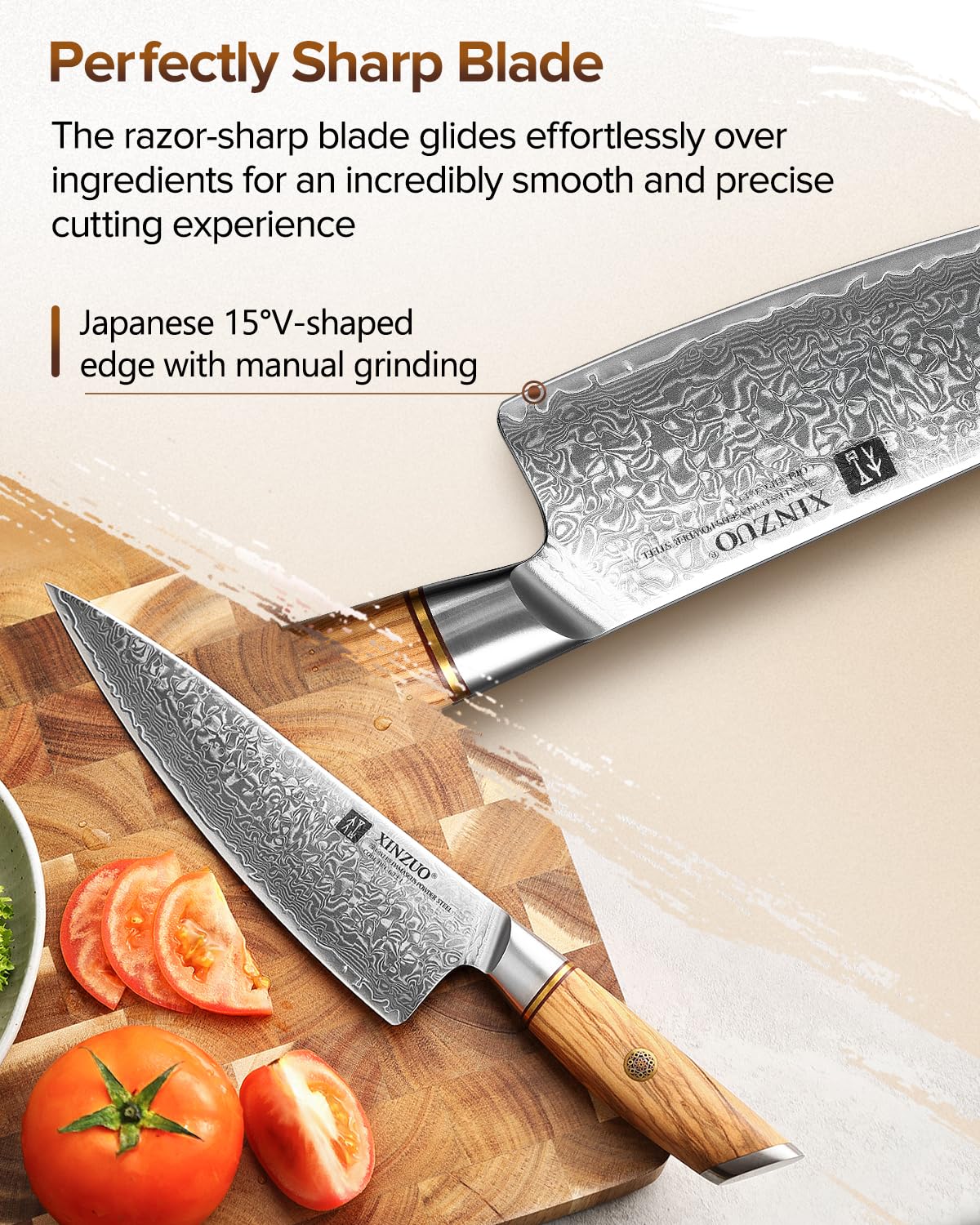 XINZUO 21.2cm Kochmesser 73 Schichten Damastpulverstahl, profi Chefmesser Gyuto-Messer, handgeschmiedet scharfe Klinge Küchenmesser-mit ergonomischer Olivenholz Griff - Lan Series 4