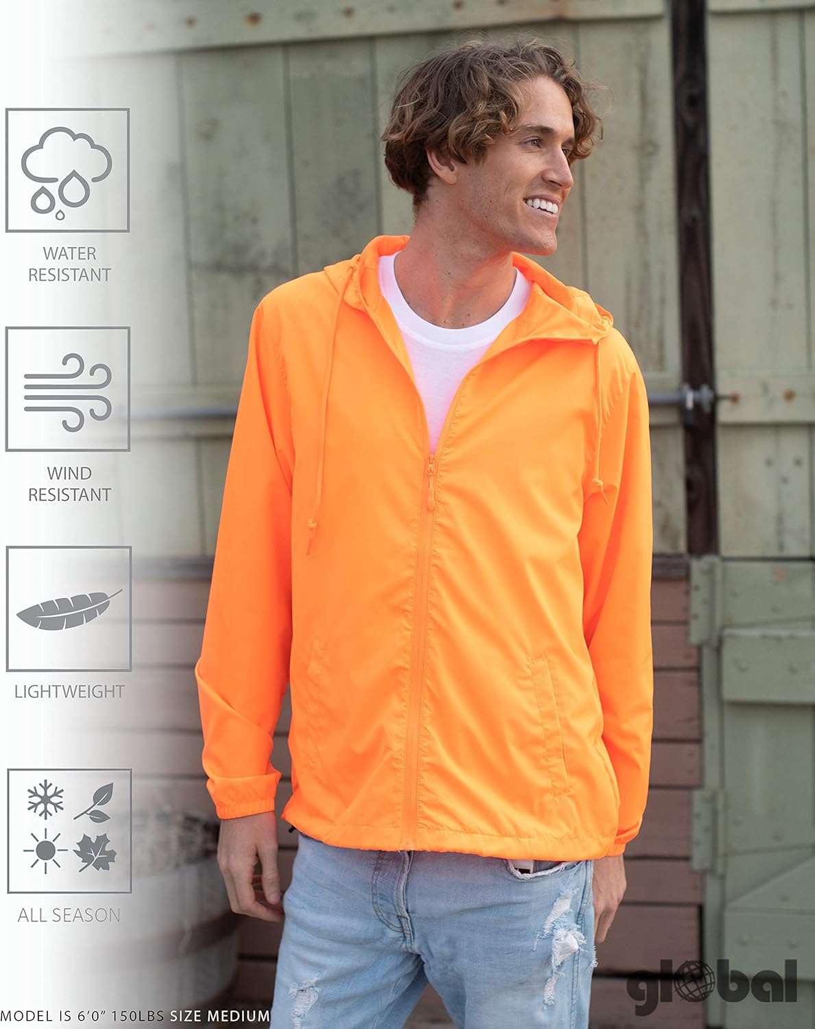 Global Blank Men’s Lightweight Windbreaker Winter Jacket Water Resistant Shell at  Men’s Clothing store