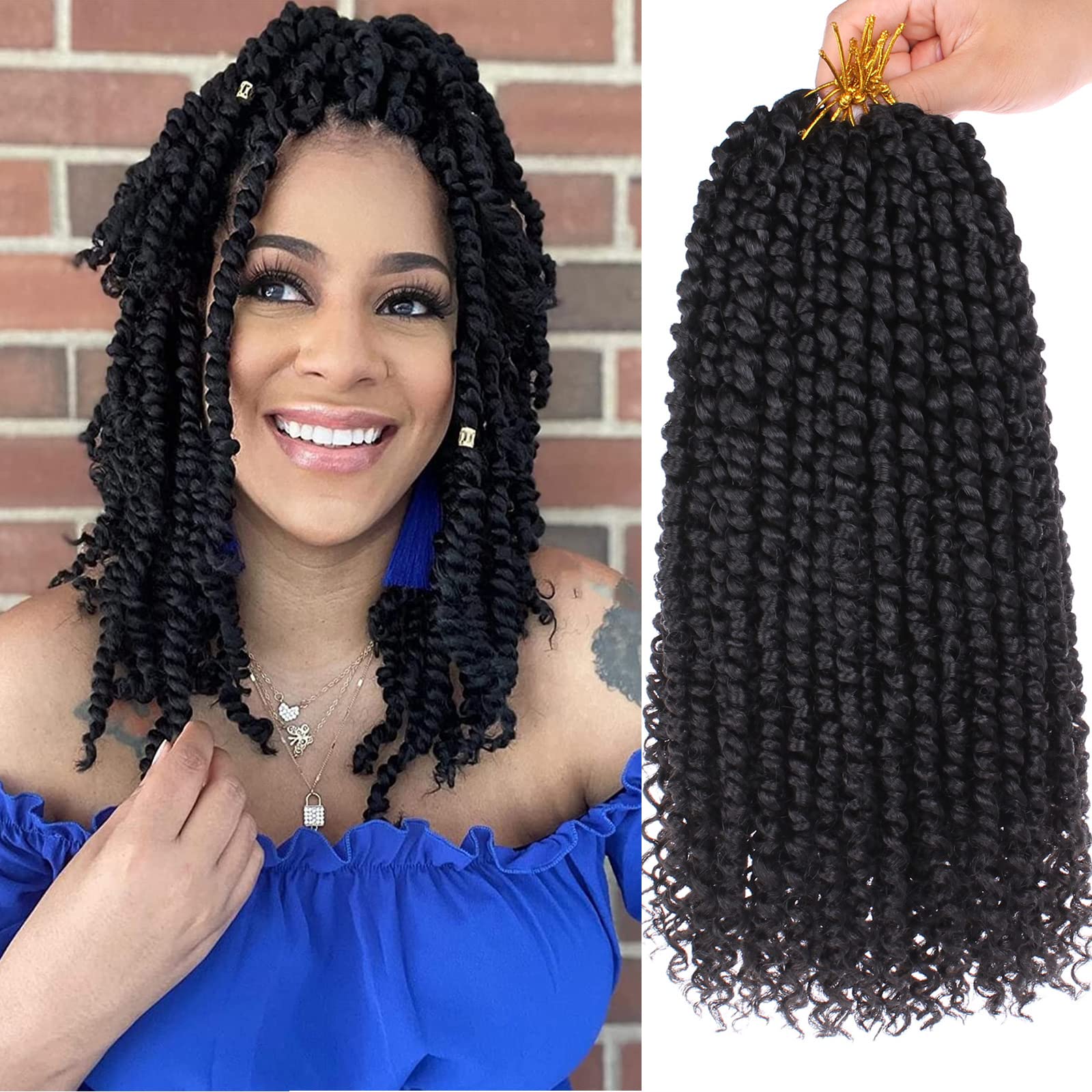 XTREND 14 inch Black Pre twisted Passion Twist Hair 8Packs 12 Strands/Pack Bohemian Pre Looped Synthetic Natural Hair Crochet Passion Twist Hair for Black Women(1B#) — image 1