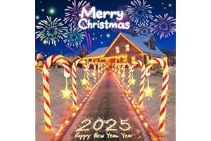 RVZHI Christmas Decorations Solar Lights Outdoor: 12 Pack 8 Modes Solar Christmas Lights, Outside Waterproof Solar Powered Candy Cane Pathway Lights for Yard Garden Porch Lawn Front Door Holiday Xmas Decor