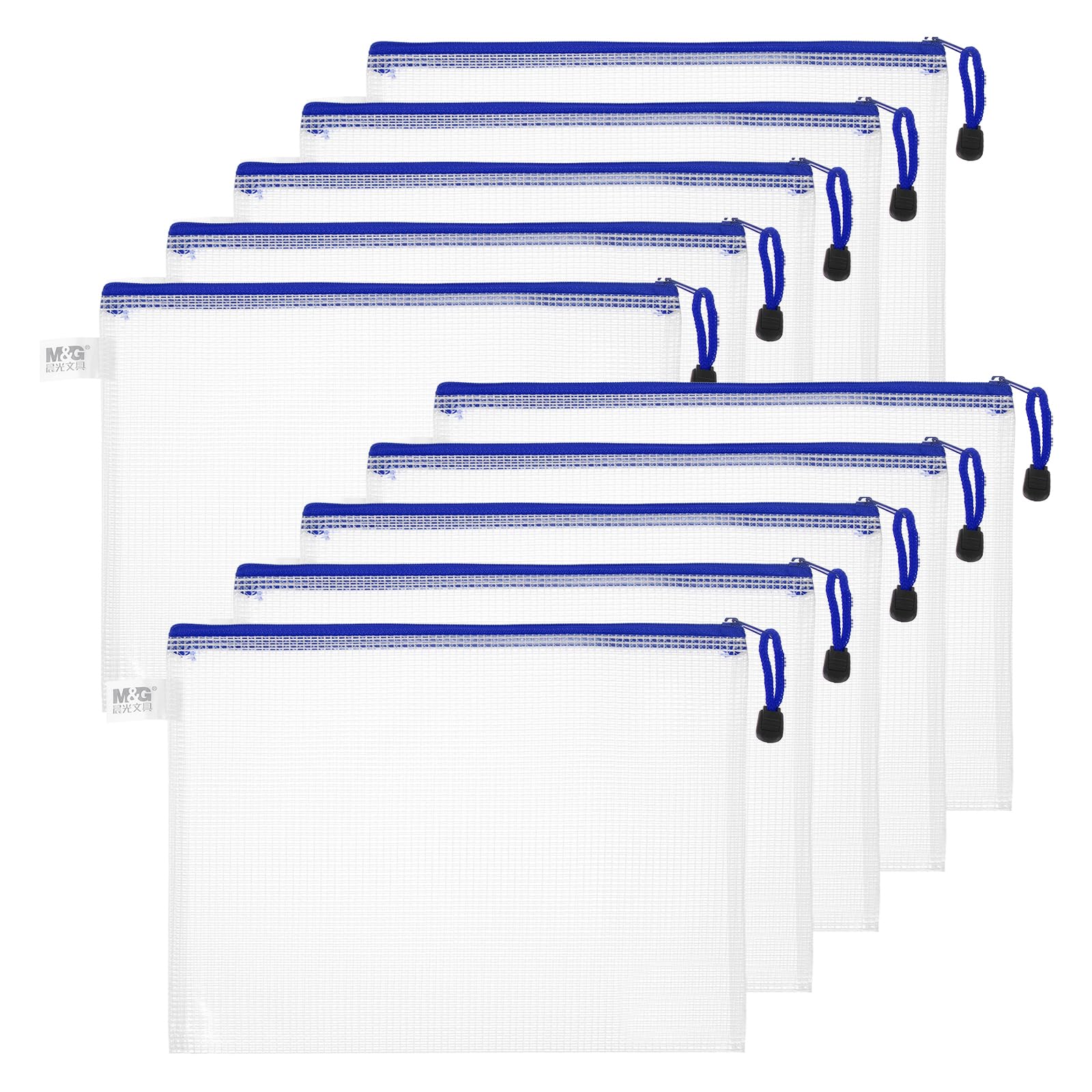 PATIKIL Mesh Zipper Pouch Bag 11.42"x8.66", 10pcs Waterproof File Bag B5 Letter Size Document Organizing Storage for Office Puzzle Cosmetic Travel, PVC Blue