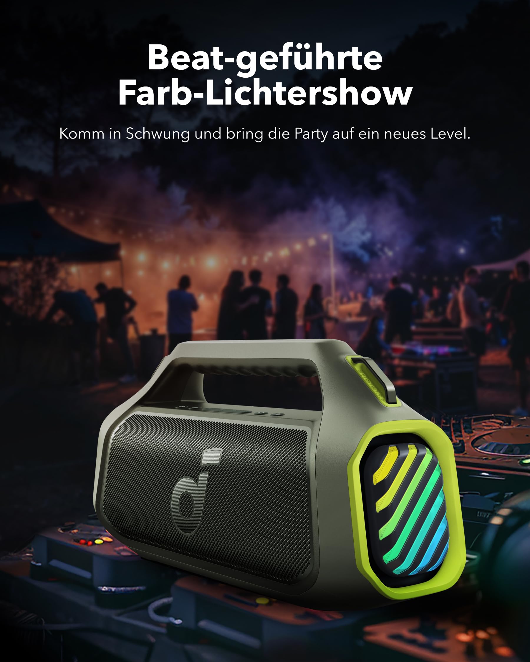 soundcore Anker Motion Boom Plus 2 IP67 Lautsprecher für Draußen, 80W Stereo Sound, Individueller EQ & BassUp, USB-C, Bluetooth, Integrierte Powerbank, Wasserdicht, für Camping, Pool, Strand, Garten 4