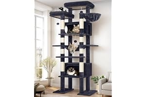 Globlazer XXL Giant Cat Tree, 83 Inch Heavy Duty Tall Cat Tower for Indoor Cats Large Adult, Multi-Level Large Cat Condo with 8 Scratching Posts, Hammock, 2 Cat Caves, 2 Platform, F83B, Dark Grey