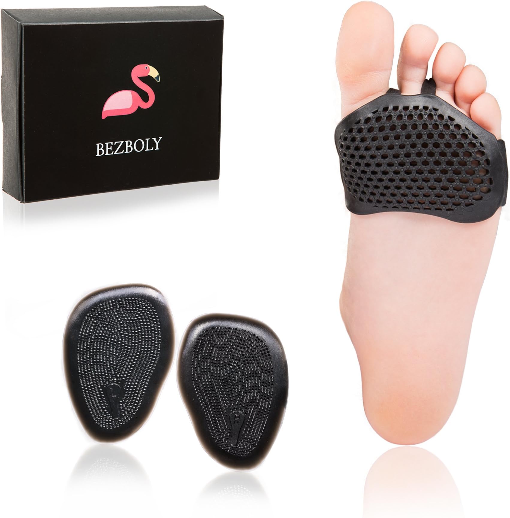 BEZBOLY Breathable Metatarsal Pads Kit - Mortons Neuroma Relief Ball of Foot Cushion Comfort for Metatarsalgia for Women