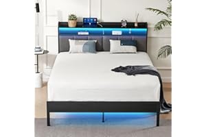 Z-hom Upholstered Twin Bed Frames, Upgraded Metal Bed Frame with LED Lights Headboard & Footboard, Bed Furniture with Charging Station Ports & Storage Shelves, Easy Assembly Bed Frame, Noise Free