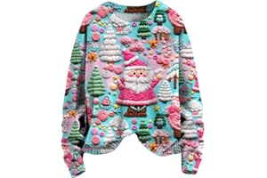 Pull de Noël moche pour femme - Pull de Noël surdimensionné à col rond avec motif de Père Noël 3D