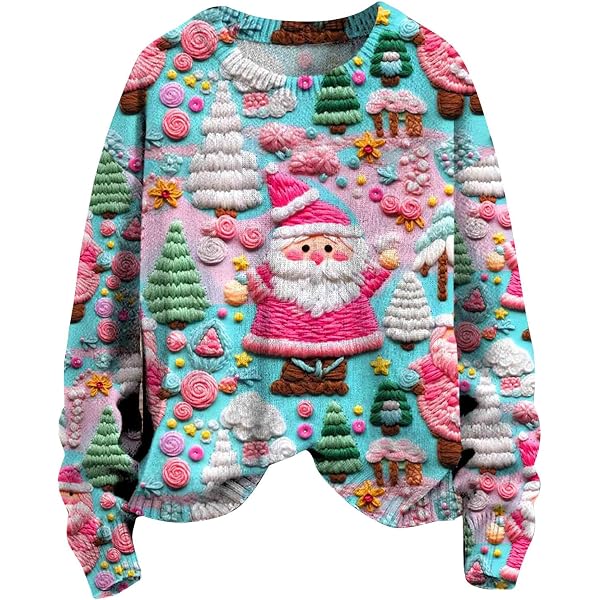 Pull De Noël Humoristique Imprimé 3D Pour Homme - Coton Respirant, Motif Festif, Manches Longues, Coupe Décontractée