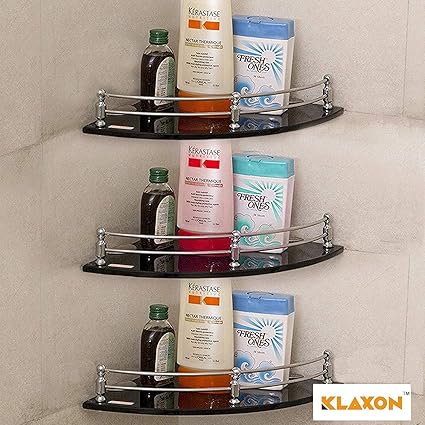 Klaxon G0040IT0059 9 x 9 inch Glass Wall Shelf (Black, Pack of 3)