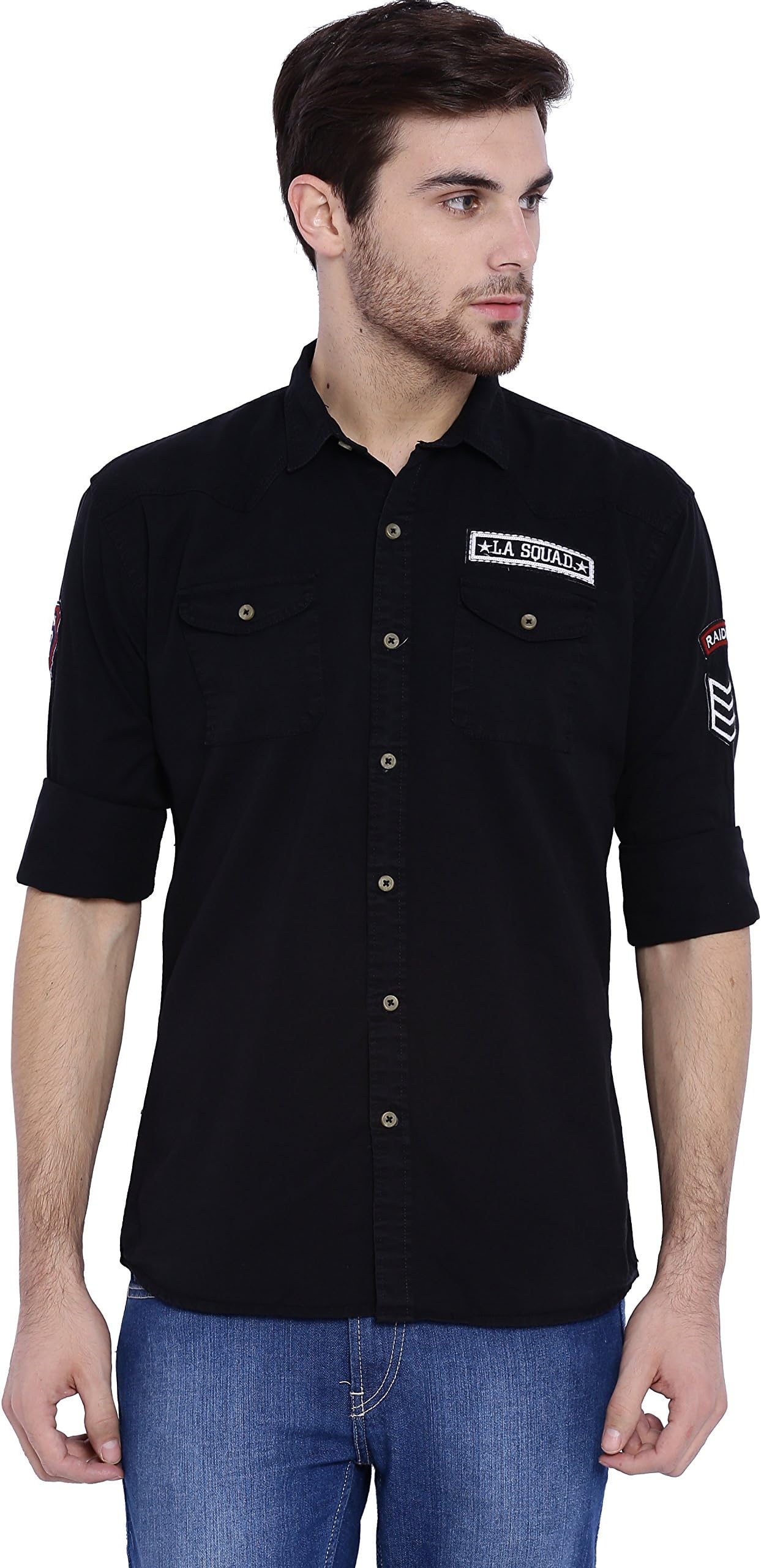 LA Seven Black Color Solid Full Sleeves Slimfit Cotton Casual Shirt