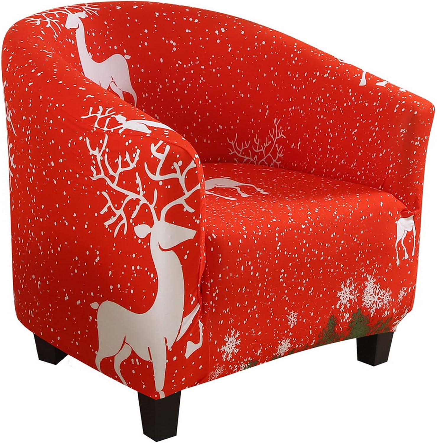 Slipcovers - SearchI Christmas Club Chair Slipcover Stretch Barrel Chair Covers Printed Xmas Tub Chair Slipcovers Soft Spandex Armchair Cover Removable Couch Furniture Protector Arm Chair Cover for Living Room
