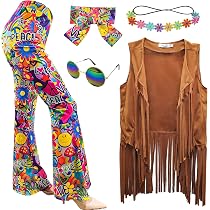 PARTTELY Trajes De Vaquera Occidental Para Mujer, Disfraz Hippie De Los Años 70 Con Borlas Y