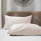 Cotton Pillow Cases Standard Size Set of 2, 800 Thread Count 100% Egyptian Cotton Sateen Weave Pillowcases, Natural Soft & Breathable Pillow Covers with Envelope Closure (Beige 2Pcs)