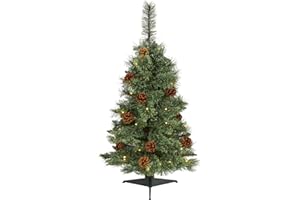 Nearly Natural 3ft. White Mountain Pine Artificial Christmas Tree with 50 Clear LED Lights and Pine Cones