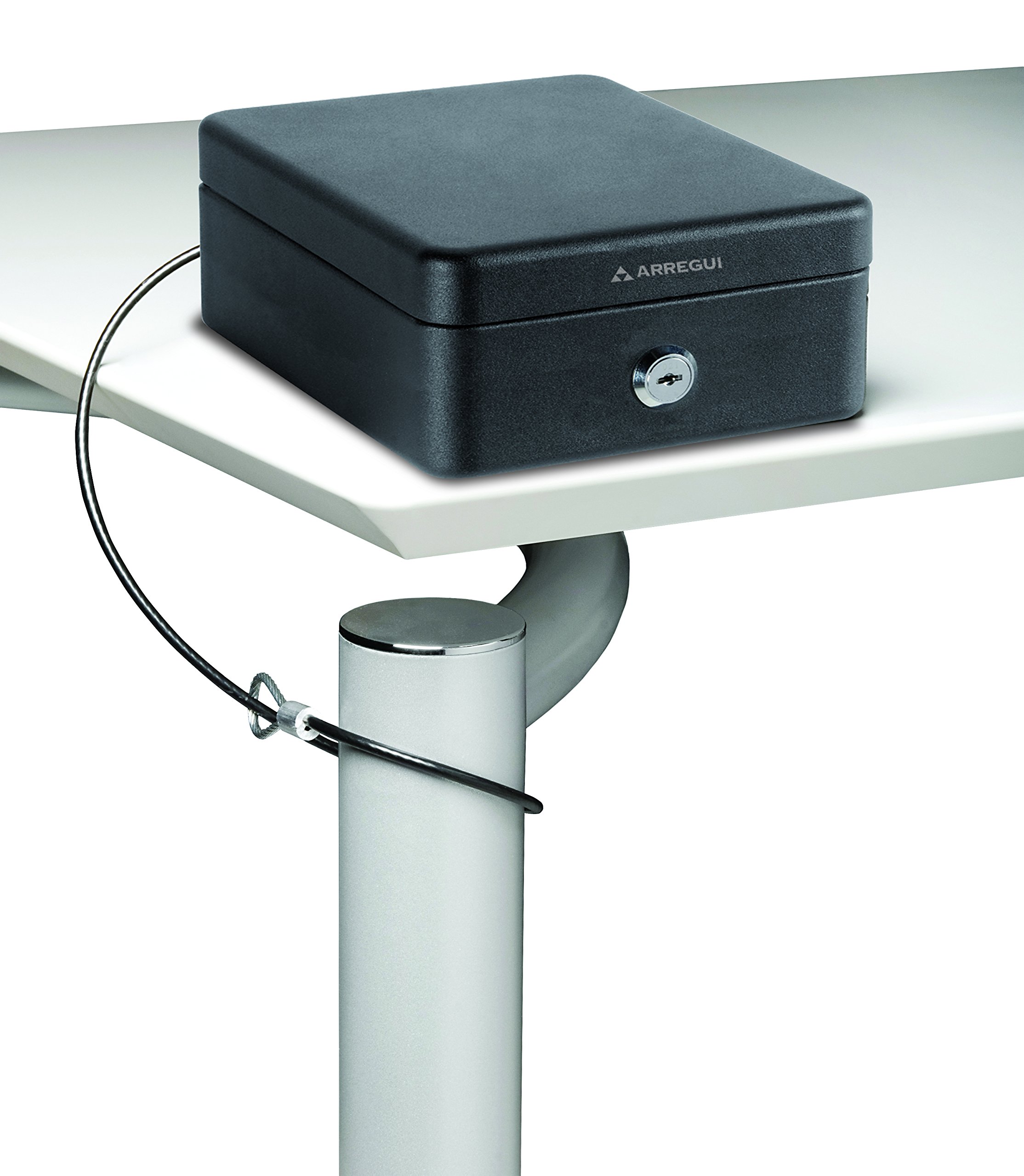 Arregui C9467 Private Cash Key for Counting and Transporting Money | Steel Safety Box with Fixing Cable | Portable Safe 15cm Wide Color, Black/White