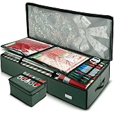 Hearth &amp; Harbor Wrapping Paper Storage Container with Ribbon Storage Organizer - Christmas Storage Bag with Extra Interior Pockets - Gift Wrapping Organizer Storage Fits Up to 26 Rolls of 40" Length