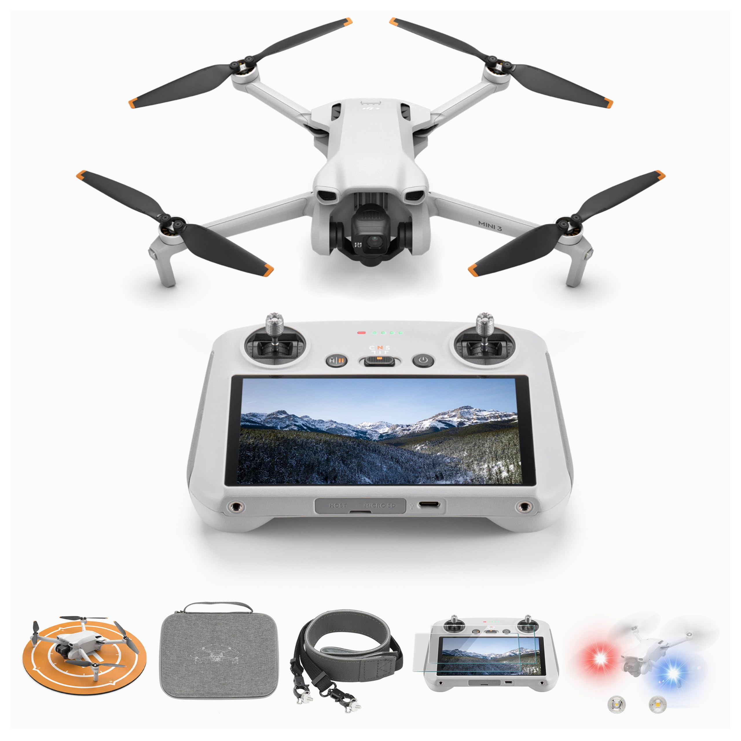 DJI Mini 3 (DJI RC), Lightweight 3x Mechanical Gimbal Drones with Camera for Adults 4K.Carrying Case, Landing Pad, Anti-Collision Light, Lanyard, Screen Protector