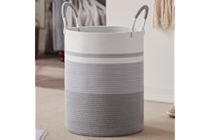 SIXDOVE Laundry Hamper, Large Woven Rope Laundry Basket with Handles, Decorative Storage Basket for Clothes and Toys in Living room, Bedroom, 15" x 20", Grey & White