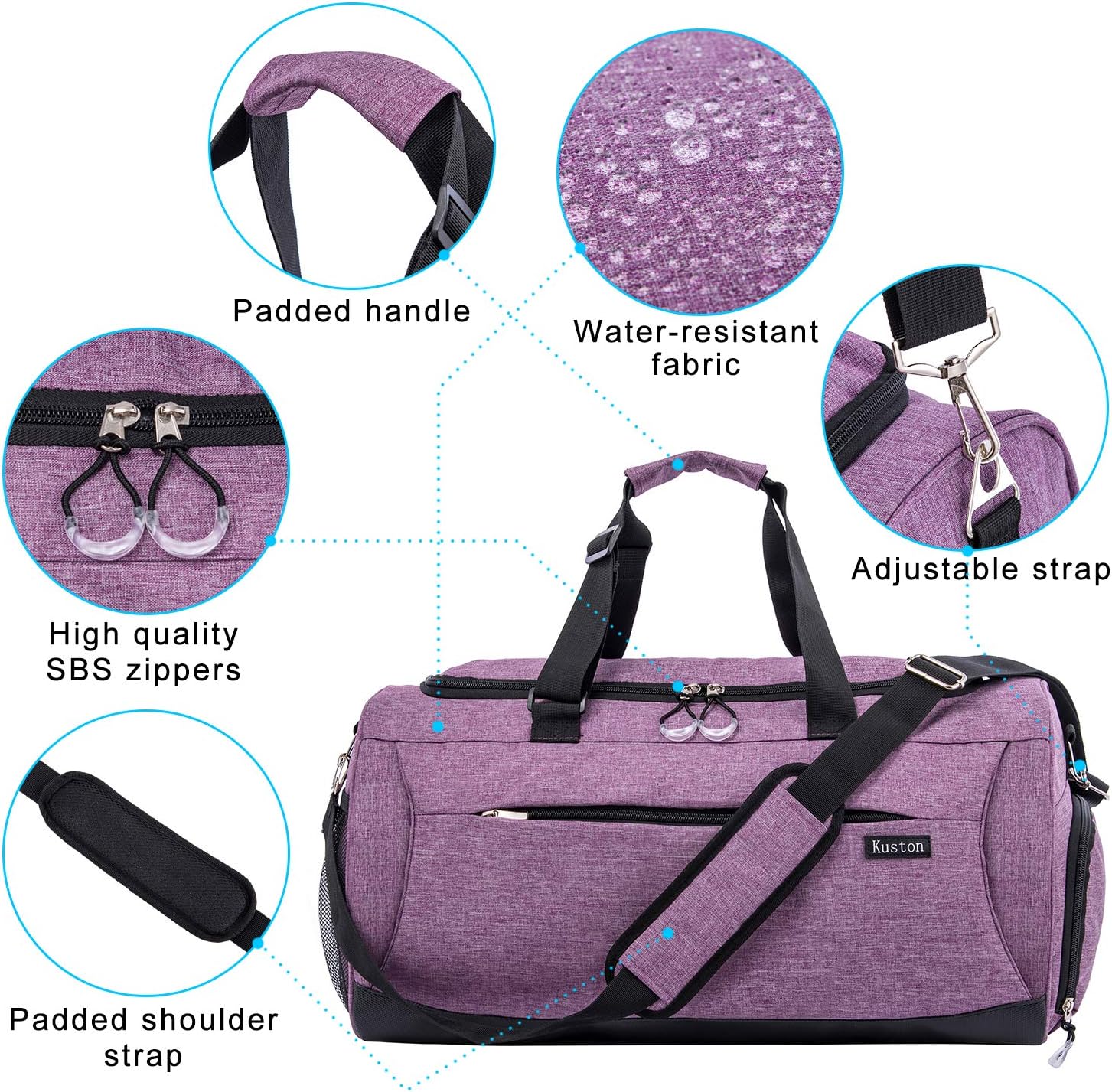  | Kuston Sports Gym Bag with Shoes Compartment &Wet Pocket Gym Duffel Bag Overnight Bag for Men and Women | Sports Duffels