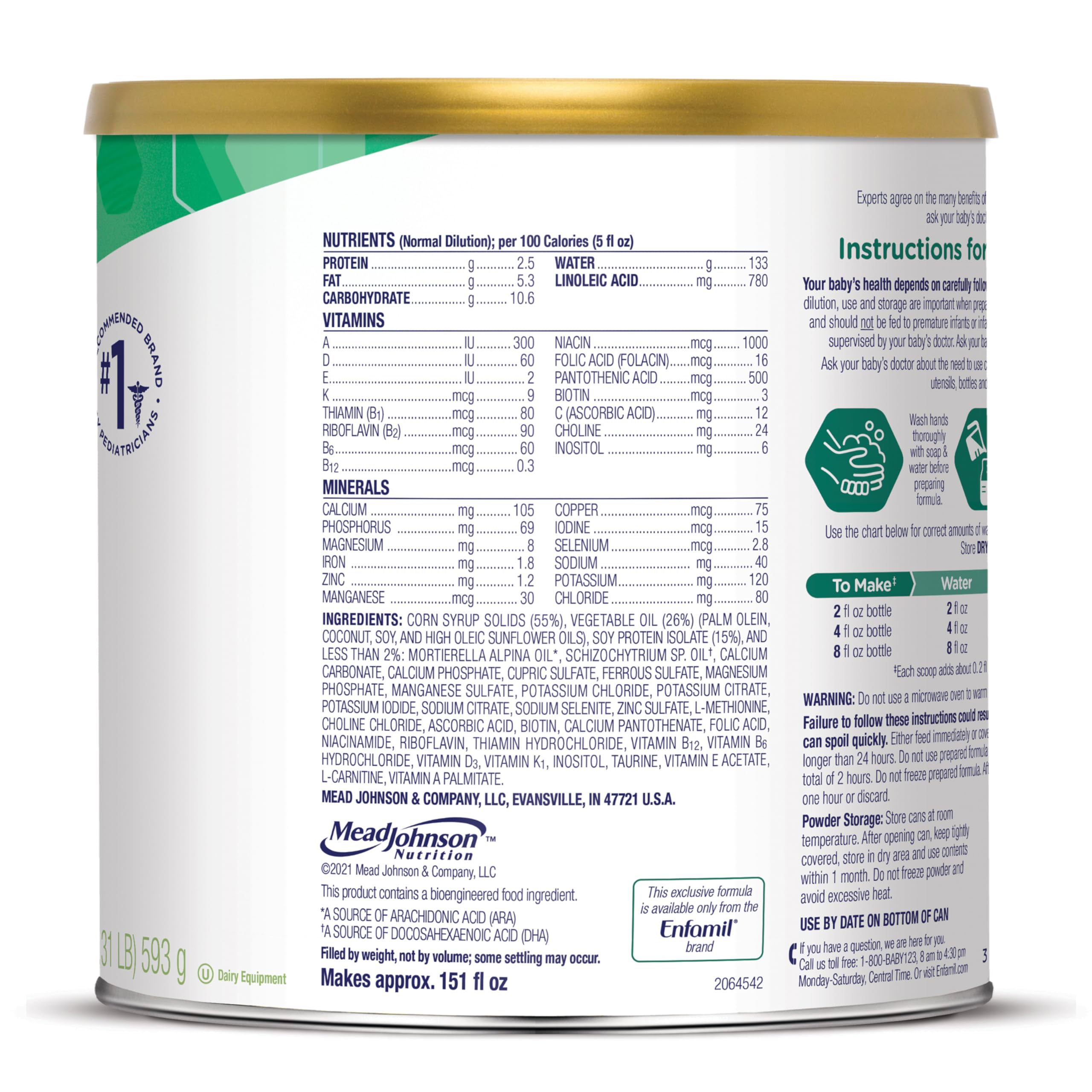 Enfamil Prosobee Plant based Baby Formula, for Sensitive Tummies, Soy-based Plant Sourced Protein, Vitamins for Immune Support, Lactose-free, Milk free, Gluten free, 20.9 Oz Can