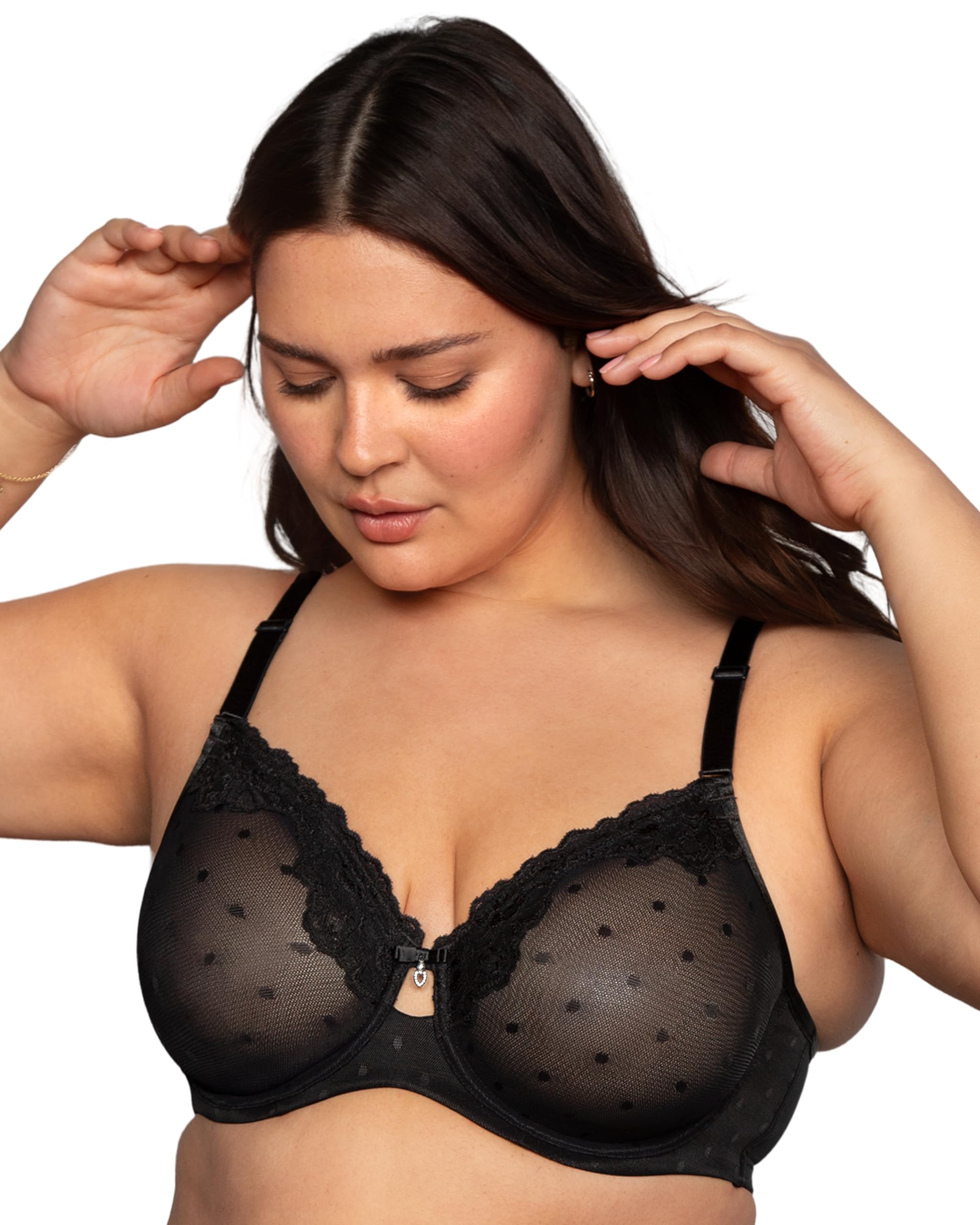 Curvy Couture Women’s Plus Size Sheer Whisper Full Coverage Unlined Underwire Bra Onyx 38C