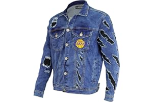 FISLL NBA Men's Ice Denim Jacket with Distressed Animal Claw Marks