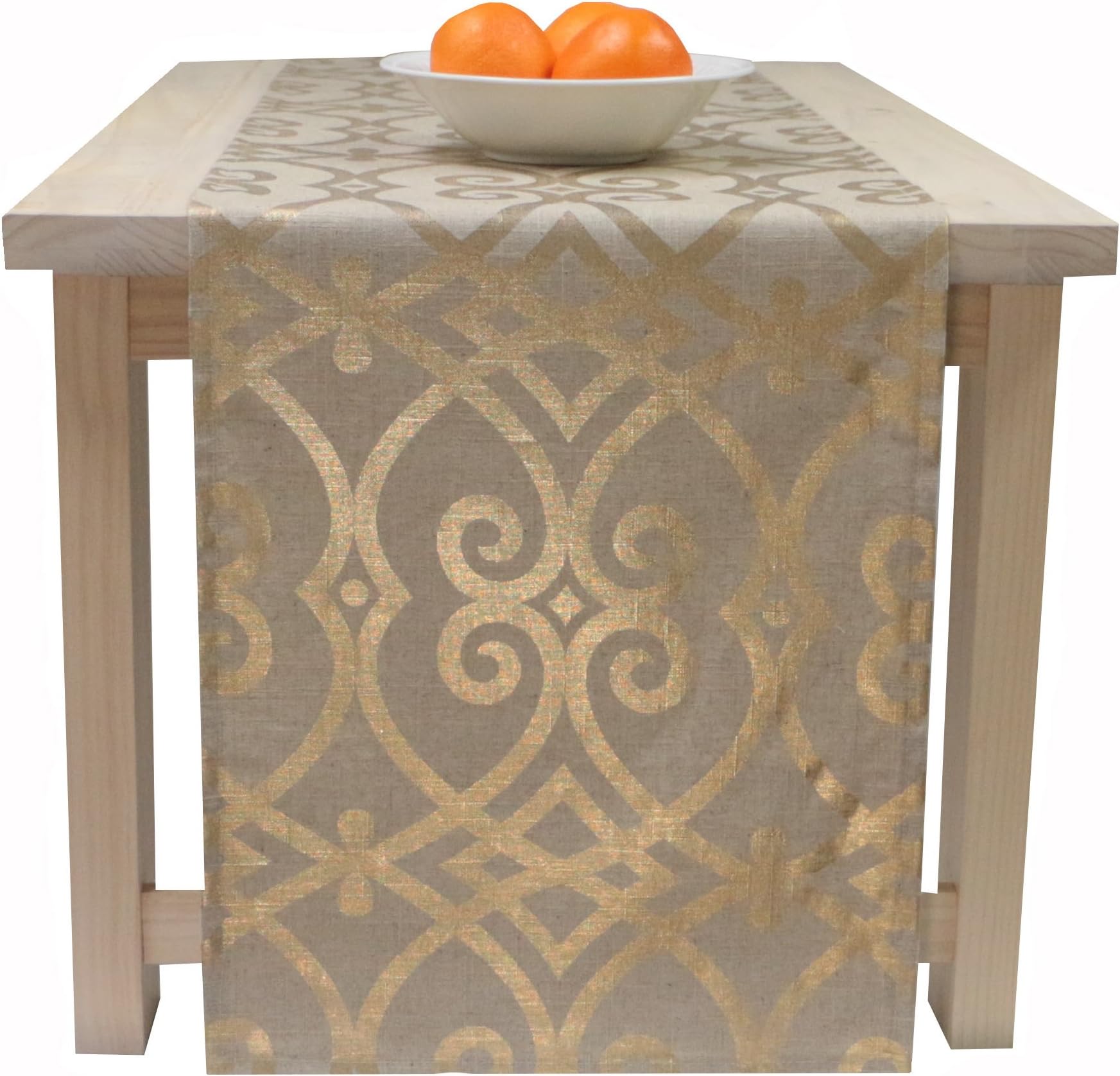 Table Runner Gold and Beige, Beige and Gold Table Runner Gold 96" Inches Long Fall Thanksgiving Christmas - All Year Long Occasion Table Runner - Golden Gate (96 Inches)