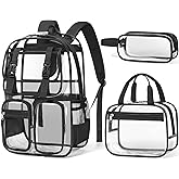Fimibuke Clear Backpack for Girls - 3 PCS Heavy Duty Kids Boys Clear Bags Schoolbag Large Transparent PVC Bookbag with Lunch Box Pencil Case Set for Travel School Concert Stadium Events Backpacks