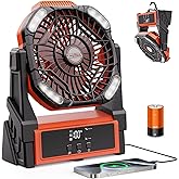 CosyHack Camping Fan Rechargeable, Battery Powered Fan with Lights, Outdoor Beach Tent Fans, 4 Speed, Adjustable Brightness for Picnic, Barbecue, Fishing, Office, Home