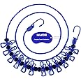 HAWATOUR Portable Travel Elastic Clothesline Adjustable Clothesline with 12pcs Clothespins for Outdoor and Indoor Use (Blue)