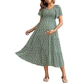 Maternity Dress for Baby Shower - 2025 Photoshoot Pregnancy Summer Midi Casual Flutter Sleeve Dress