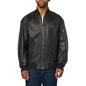 BOSS Men's Jakri Zip Up Leather Bomber Jacket