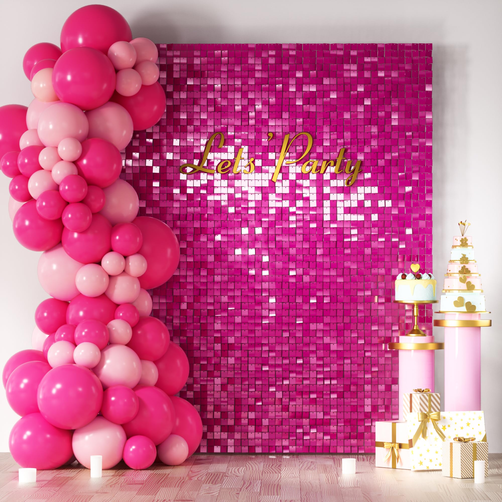 COKAOBE Hot Pink Shimmer Wall Backdrop, 24PCS