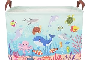 CLOCOR Rectangular Storage Basket Empty,Gift Basket,Waterproof Storage Bin with Handles,Room Decor(Under The Sea)