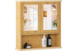 sogesfurniture Bathroom Cabinet with 2 Mirrored Doors, Wall Mounted Cabinet with Adjustable Shelf, Hanging Storage Cabinet wi