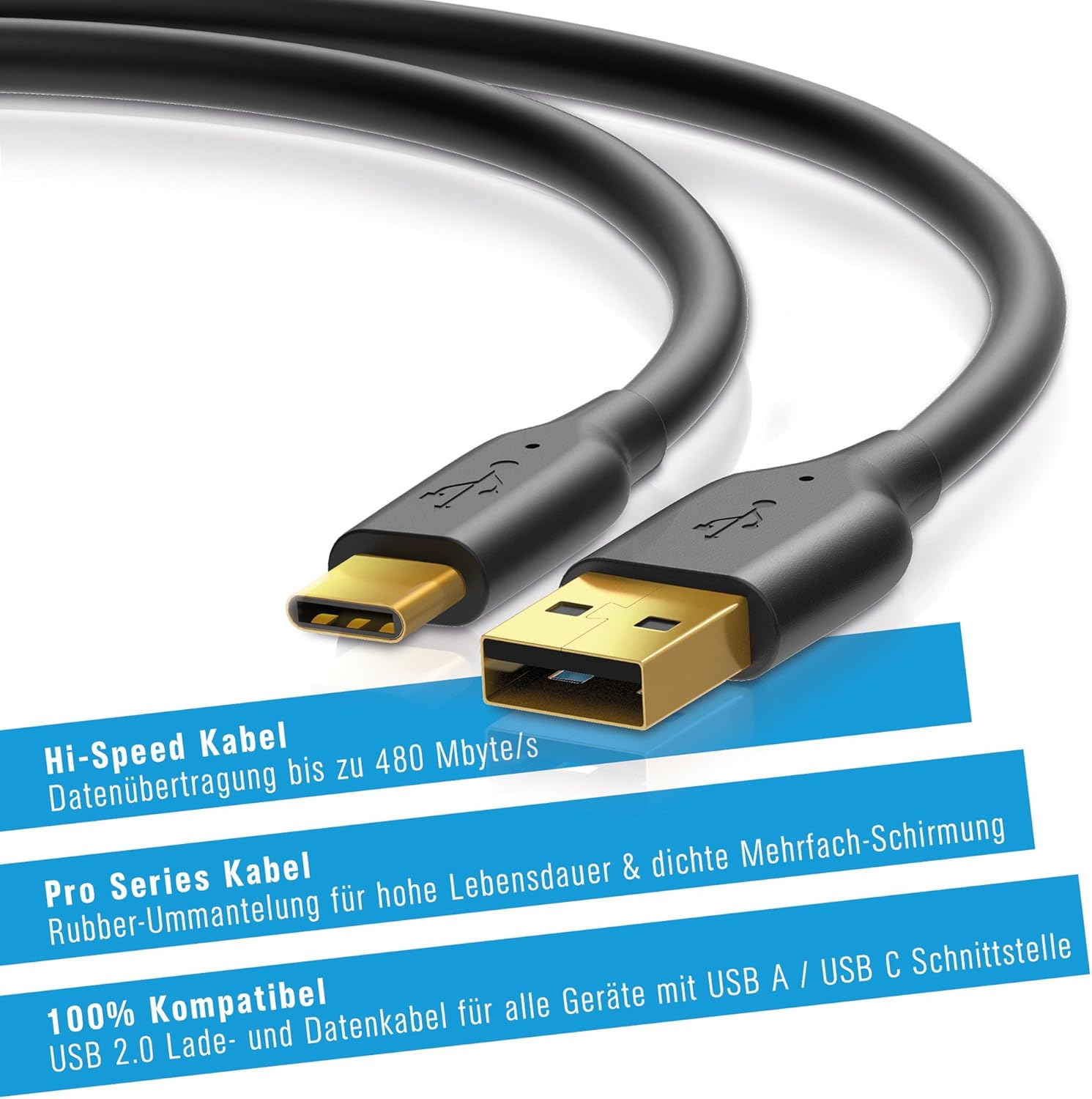 Sentivus USB 2.0 Cable - 1.5A - A Male/C Male - 2.00 m - Black - Image 3