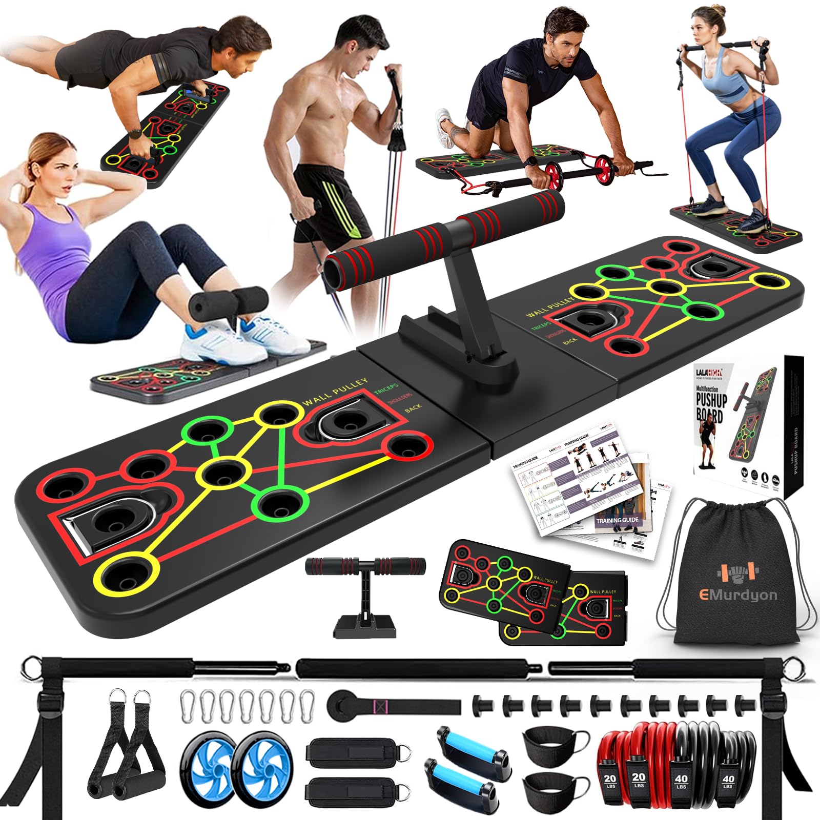 Photo 1 of Portable Home Gym Equiptment: Push-Up Board, Pilates Exercise & 20 Fitness Accessories with Resistance Bands, Sit-Up Base, Ab Roller Wheel - Full Body Workout for Men and Women, Gift for Boyfriend