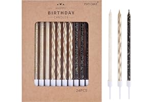 PHD CAKE Gold, Black, White Long Thin Birthday Candles, Cake Candles, Birthday Parties, Wedding Decorations, Party Candles