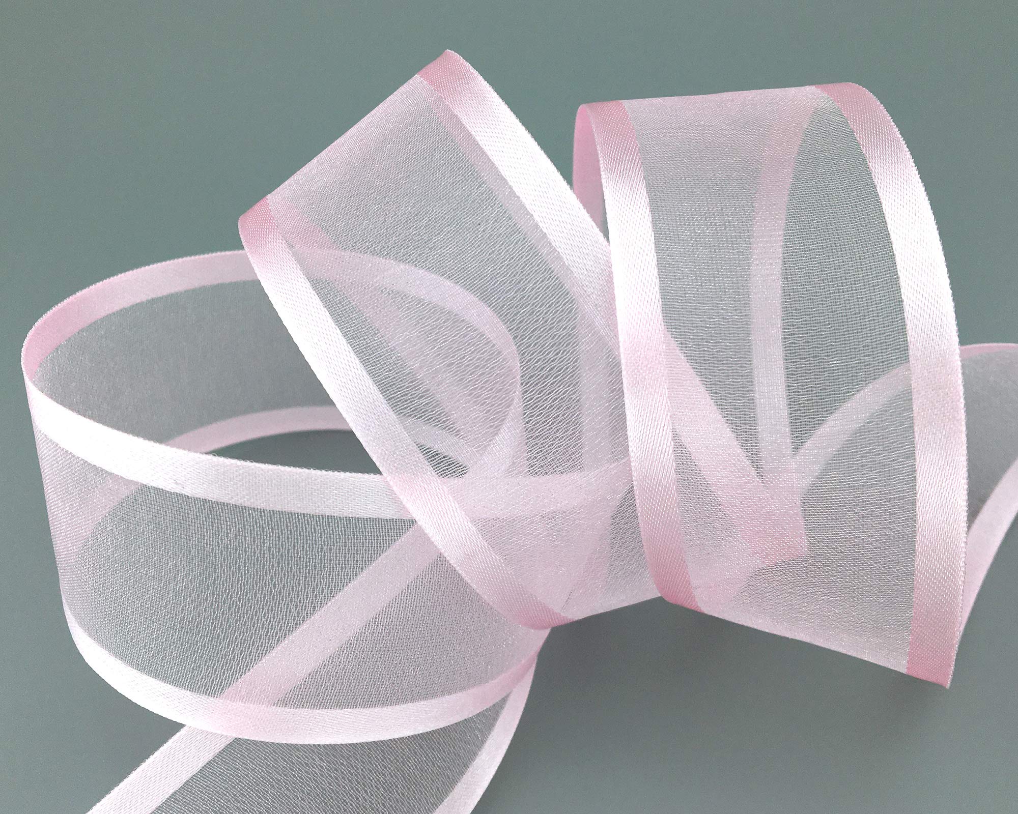 finemark 25 m x 38 mm Chiffon Ribbon with Satin Edge Pink Light Pink (50) Chiffon Decorative Ribbon Gift Ribbon Semi-Transparent Shiny Without Wire Organza