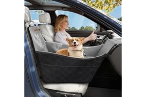 Tivray Elevated Dog Car Seat, Dog Booster Car Seats for Small & Medium Breeds Up to 35lbs, Fully Detachable and Washable, Memory Foam Pet Carseat with 2 Storage Pockets & 3 Safety Belts, Black & Gray