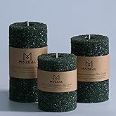 MOZEAL Hand-Poured Granular Texture Decorative Dark Green Pillar Candles Set of 3 (3"x4", 5", 6"), Approx 300 Hours Burn Time, Dripless, Unscented, Smokeless, for Christmas Winter Holidays Decor