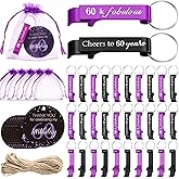 Romooa 60 Sets Black Purple Birthday Party Favors 60th Birthday Beer Opener Keychain with Bags and Thank You Cards, Cheers to 60 Years Souvenirs for Guests Party Supplies(60th)