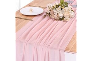 SAJOO Blushing Pink Cheesecloth Table Runner 10ft Gauze Table Runner for Wedding Baby Bridal Shower Party 32x120 Inches Boho Rustic Long Cheese Cloth Spring Home Decorations