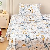 MICORAL Kids Twin Sheet Set Cute Dogs, 3 Pieces Sheets for Boys & Girls, Soft Printed Microfiber Bed Sheets, Deep Pocket Cozy Toddler Bedding Set