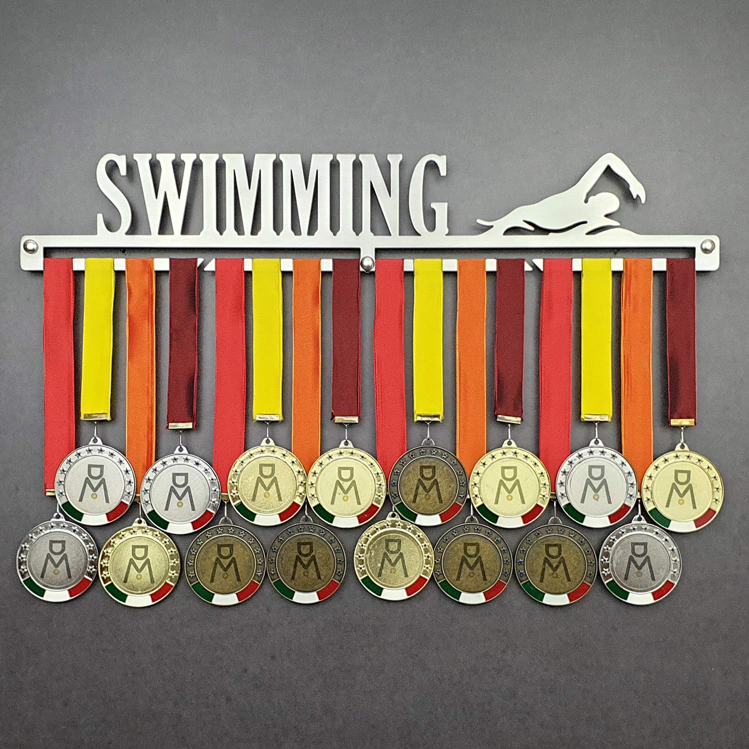 SWIMMING - Medal Hangers for Swim, Female Swimmer, Sports Medals - Medal Show Wall Mounted - Medal Display Rack - Trophy Holder (F 600 mm x 100 mm x 3 mm)