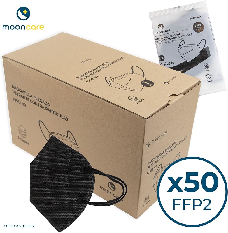 Mascarillas FFP2 Certificada/Homologada CE, Pack 100/50 Unidades, Talla para Adulto, 5 Capas, Eficacia Filtración > 94% (Negro) — foto 7 de 7