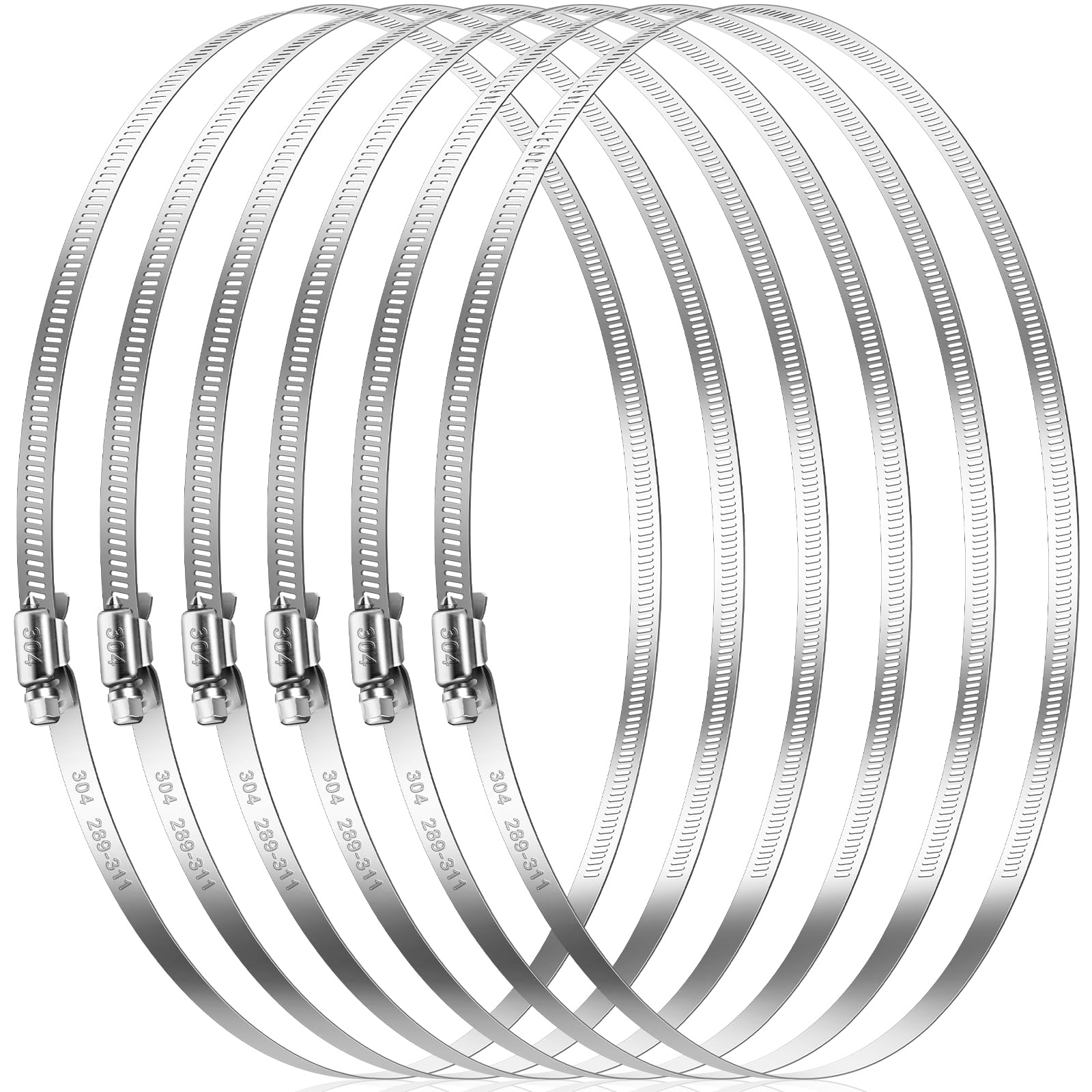Caianwin 6 Pcs Hose Clips Large Size 289-311mm Adjustable 304 Stainless Steel Hose Clamp for Automotive,Mechanical,Agriculture — image 1