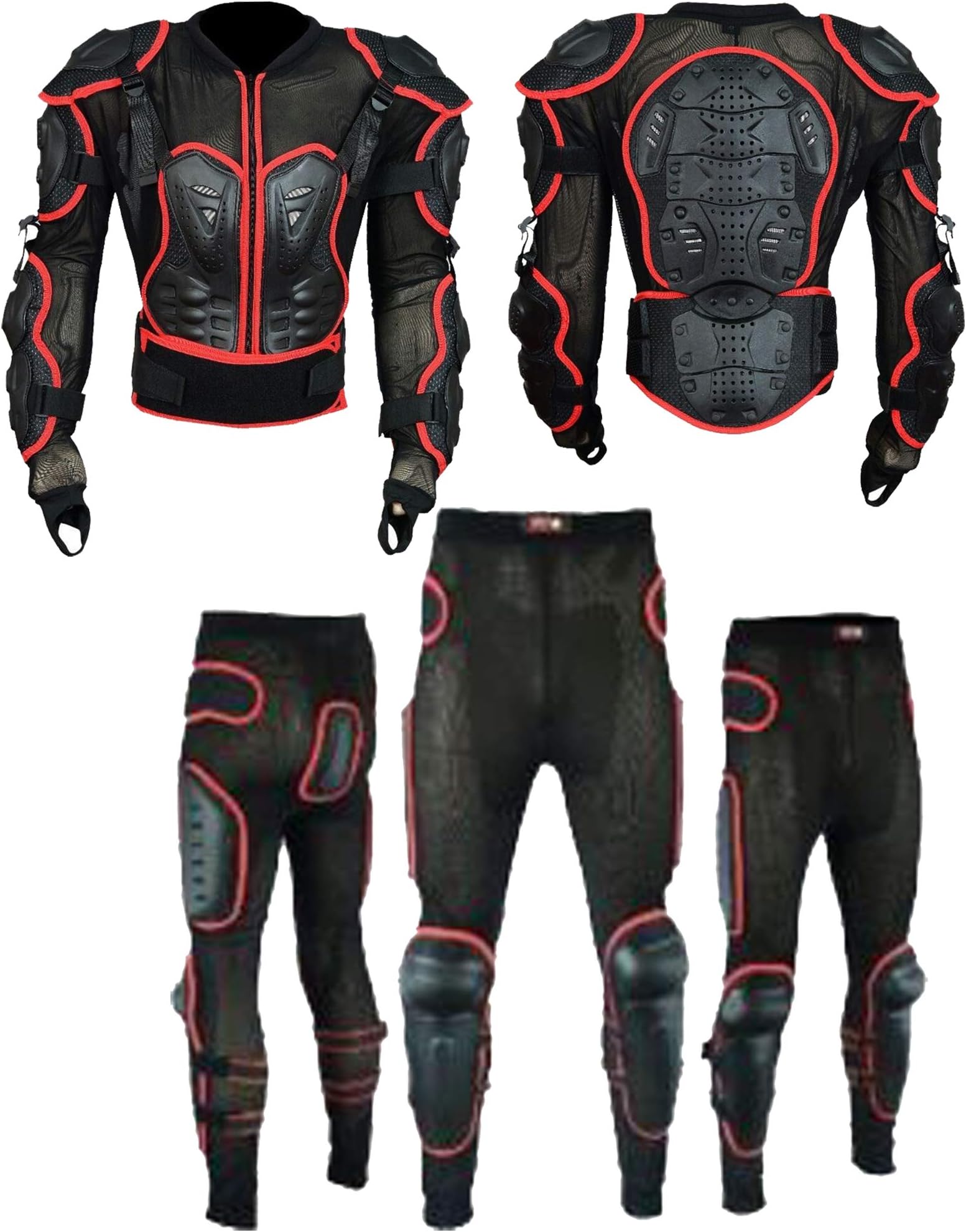 Men’s Motorbike Motorcycle Full Spine Body Armour Protection Motocross Protective Guard Jacket Wear & Protective Biker Trouser Suit Waist - 34" to 37"/Chest -40" to 46"-2XL/3XL