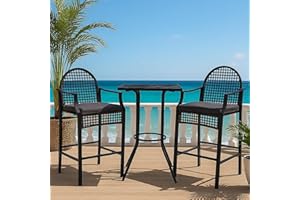 DAYAOUTDOOR Outdoor High Stool Bistro Set with 2 Bar Chairs, 3 Piece Patio Bar Table Sets, Wicker Outdoor Bar Set, Steel Frame Patio Bistro Sets for Porch Balcony, Poolside, Deck, Grey
